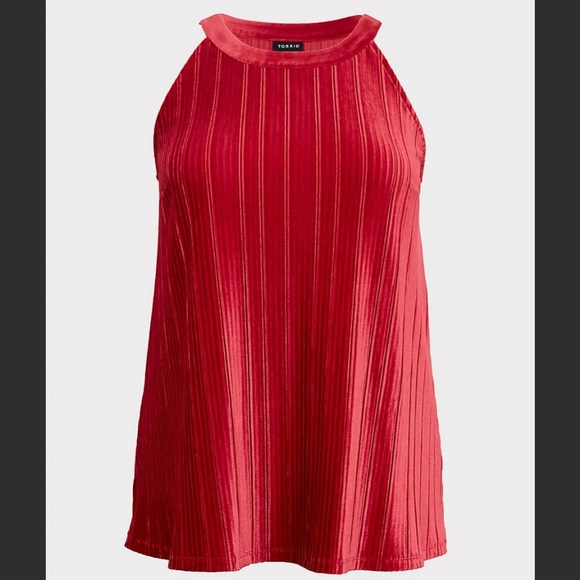 NWT TORRID Red Velvet Pleated High Neck Flowy Halter Top Sz. 5X / 28 - Picture 5 of 14